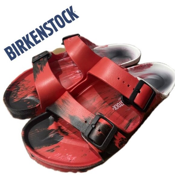 ICONIC BIRKENSTOCK ARIZONA EVA  BLACK/RED/WHITE SANDALS Sz 7 woman 5 Men - Picture 1 of 12